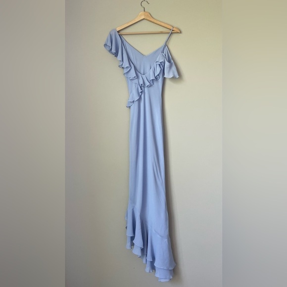 NEW Reformation Martine Midi Asymmetric Dress Ice Water Light Blue | size XS - Picture 11 of 14